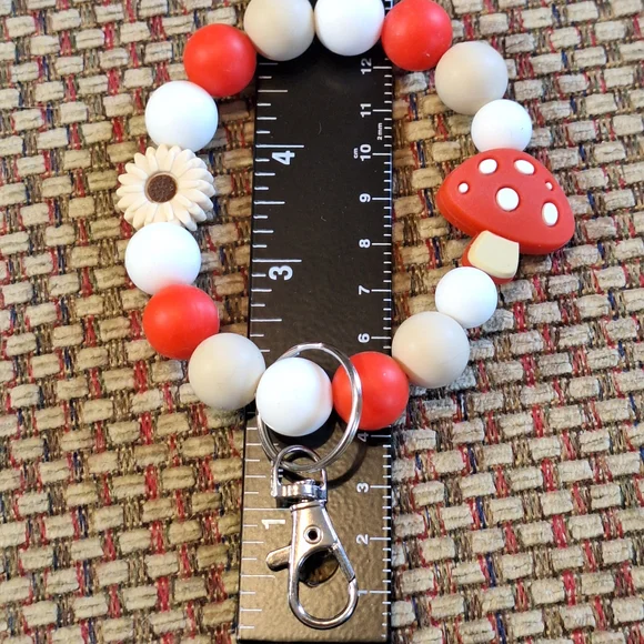 Handcrafted Homemade Silicone Mushroom & Sunflower Keychain Bracelet Wristlet - Picture 6 of 6